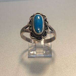 Silver Blue Teal Color Antique Ring